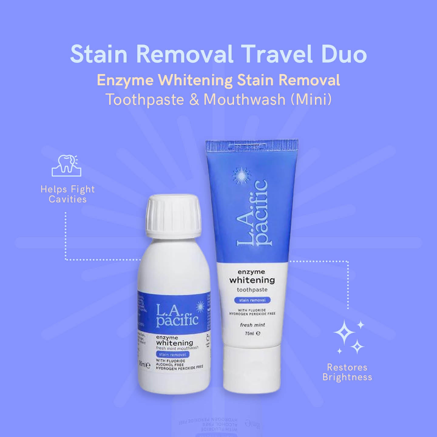 Stain Removal Travel Duo - Enzyme Whitening Stain Removal Toothpaste 75ml & Mouthwash Mini 95ml